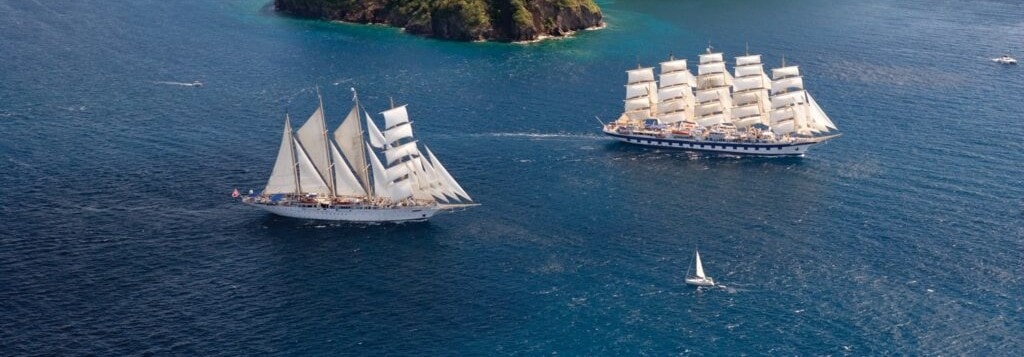 Royal Clipper tall ship sailing tropical island waters