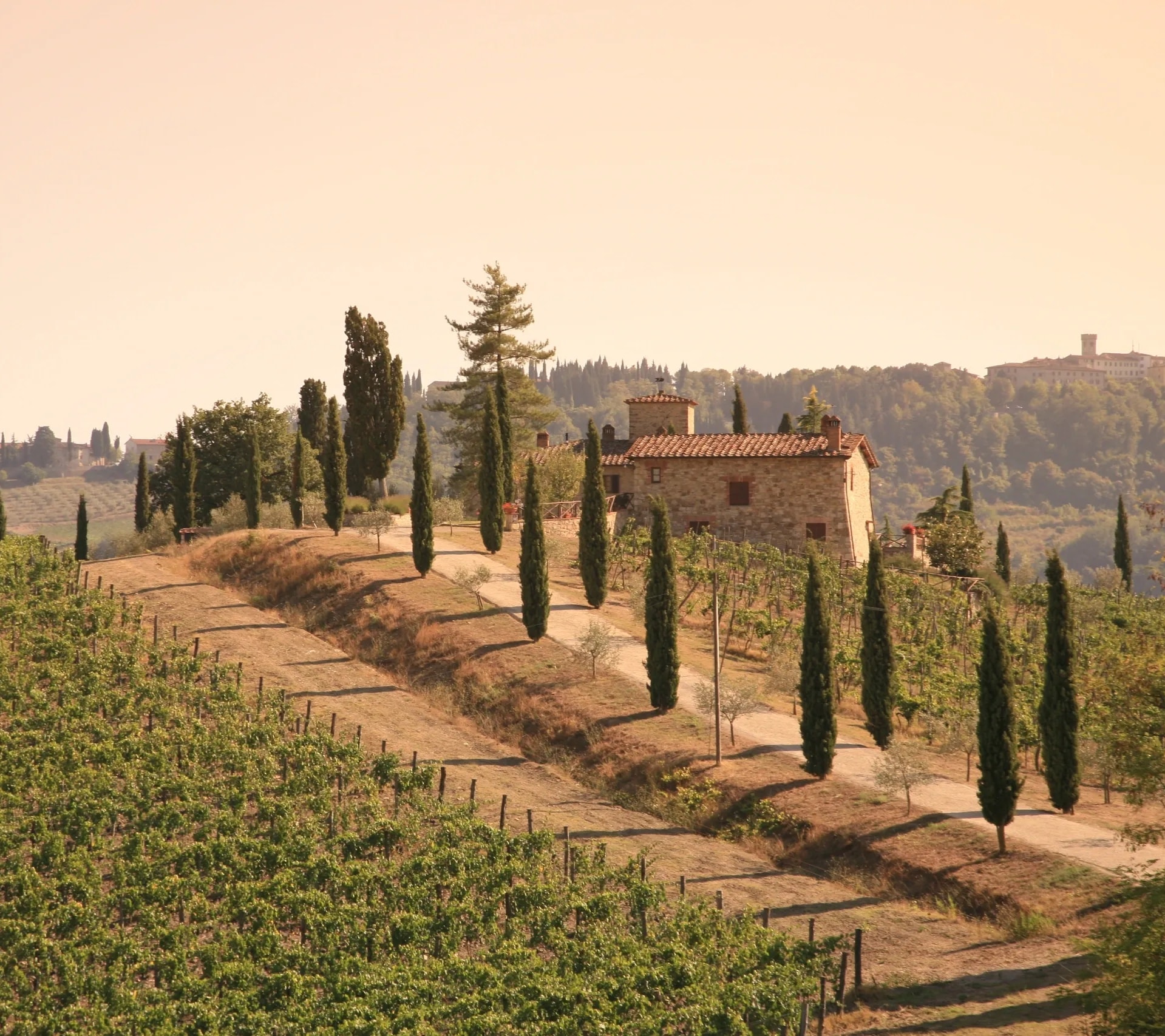 Tuscany villa and Italian countryside landscape